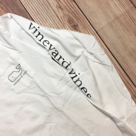 Vineyard Vines Whale Boys Long Sleeve Tee Shirt in White with Blue - Picture 5 of 5